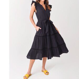 XIRENA Black Tiered 100% Cotton Lylah Midi Dress Sleeveless XS